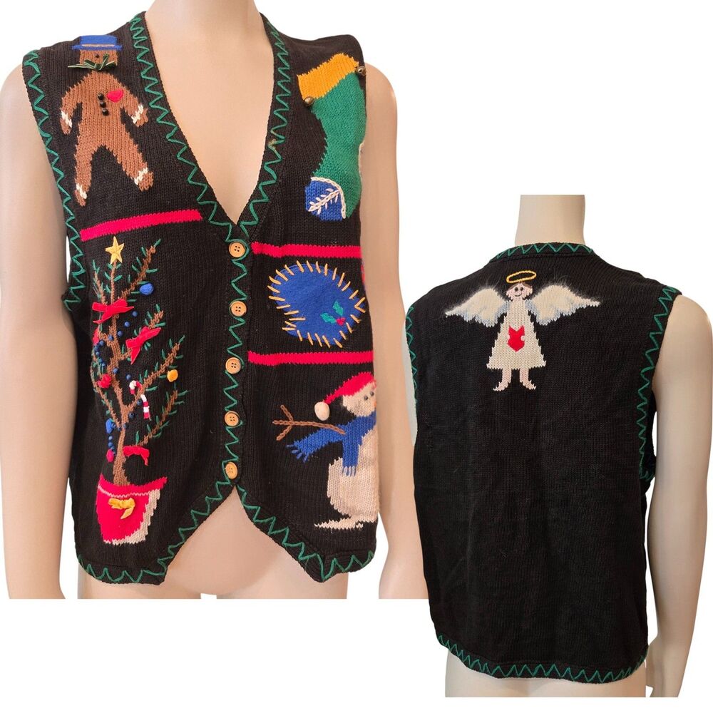 Vintage Bechamel Womens Christmas Sweater‎ Vest Sz S Cardigan embellished